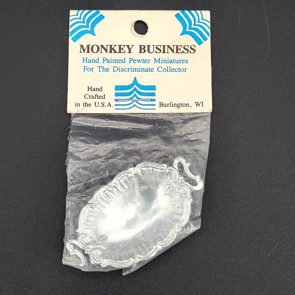 Vintage NOS Monkey Business 1:12 Dollhouse Miniature Pewter Serving Tray/Bowl